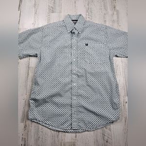 Cinch Plaid Mint Button Up Shirt Sleeve Cotton Shirt Men's Size XS